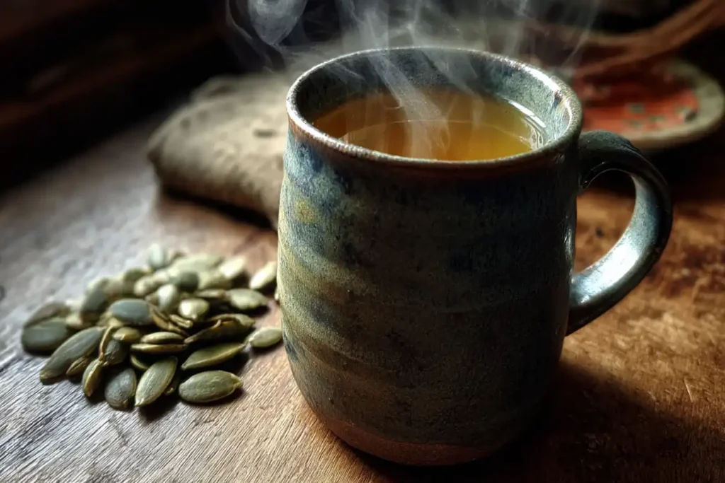 bariatric pumpkin seed tea recipe in a rustic mug