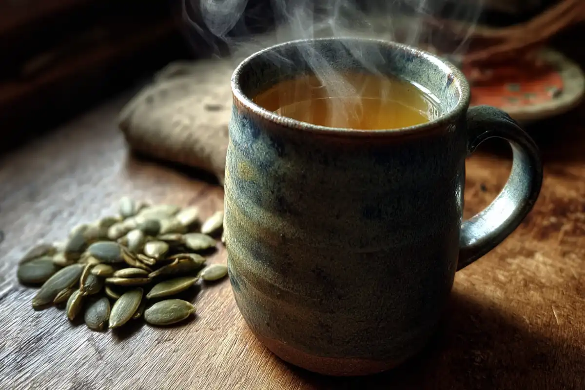 bariatric pumpkin seed tea recipe in a rustic mug
