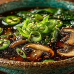 Traditional Japanese clear soup recipe served hot with mushrooms and scallions