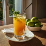 served glass of natural ozempic juice with garnish and green apples