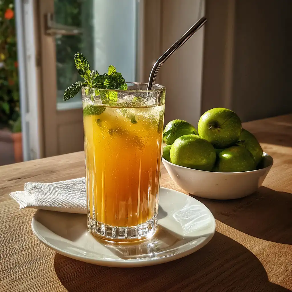 served glass of natural ozempic juice with garnish and green apples