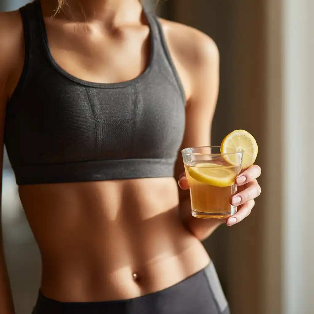 woman holding brazilian ozempic apple cider vinegar drink for belly fat