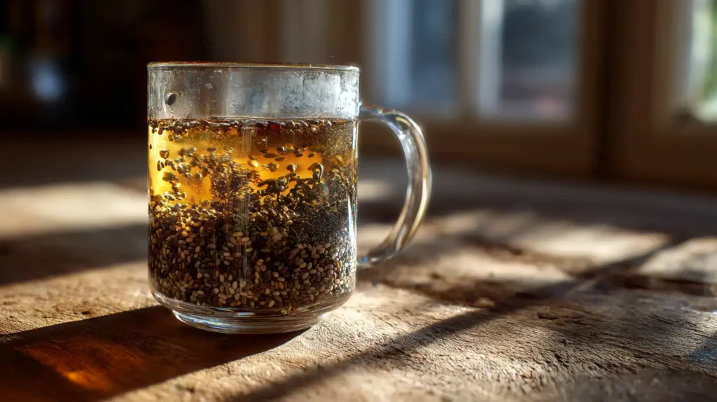 bariatric seed tea recipe in glass mug for weight loss