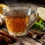 Natural ozempic tea recipe in a clear mug with ginger and cinnamon