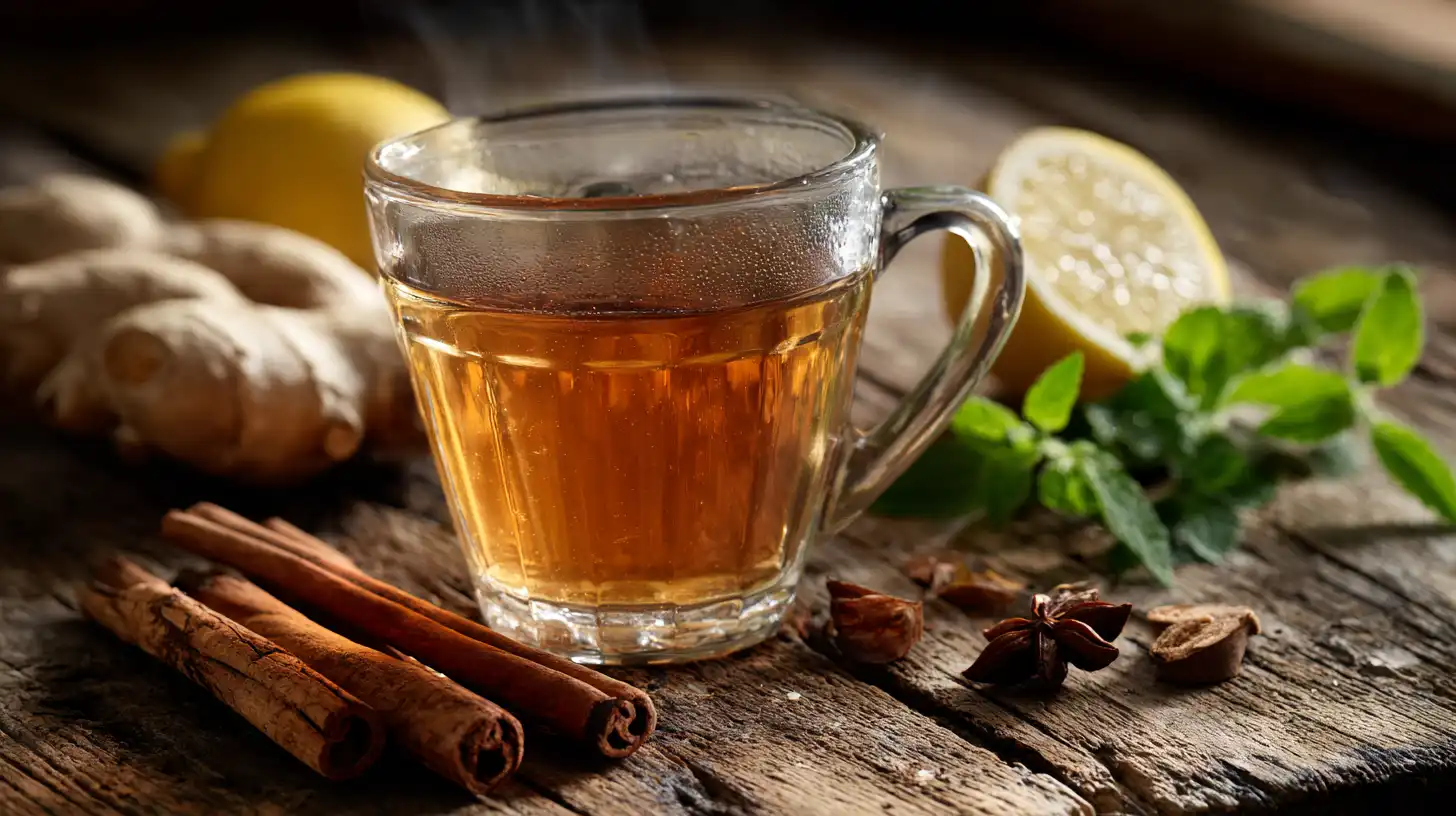Natural ozempic tea recipe in a clear mug with ginger and cinnamon