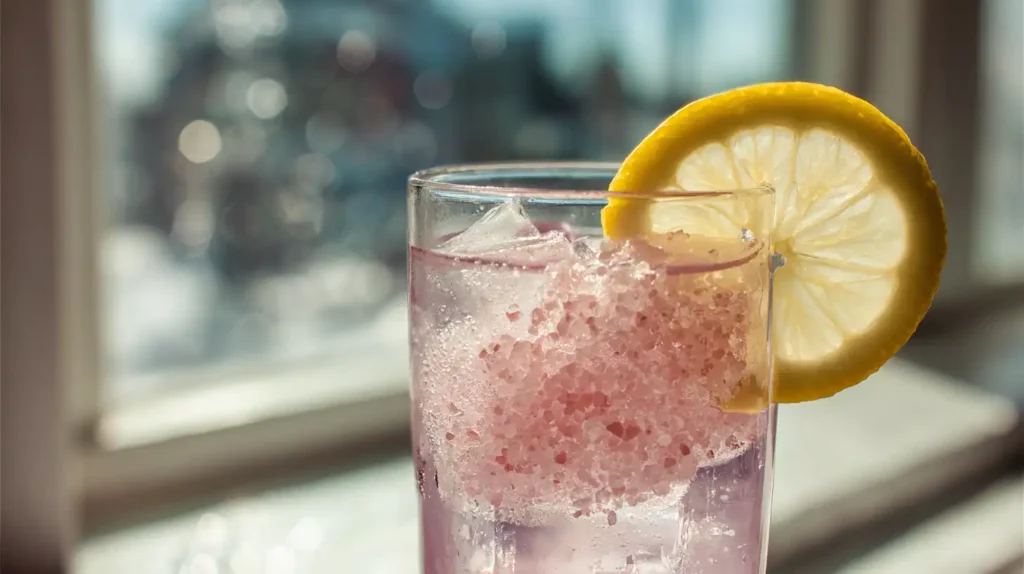 japanese pink salt and ice recipe in a clear detox glass