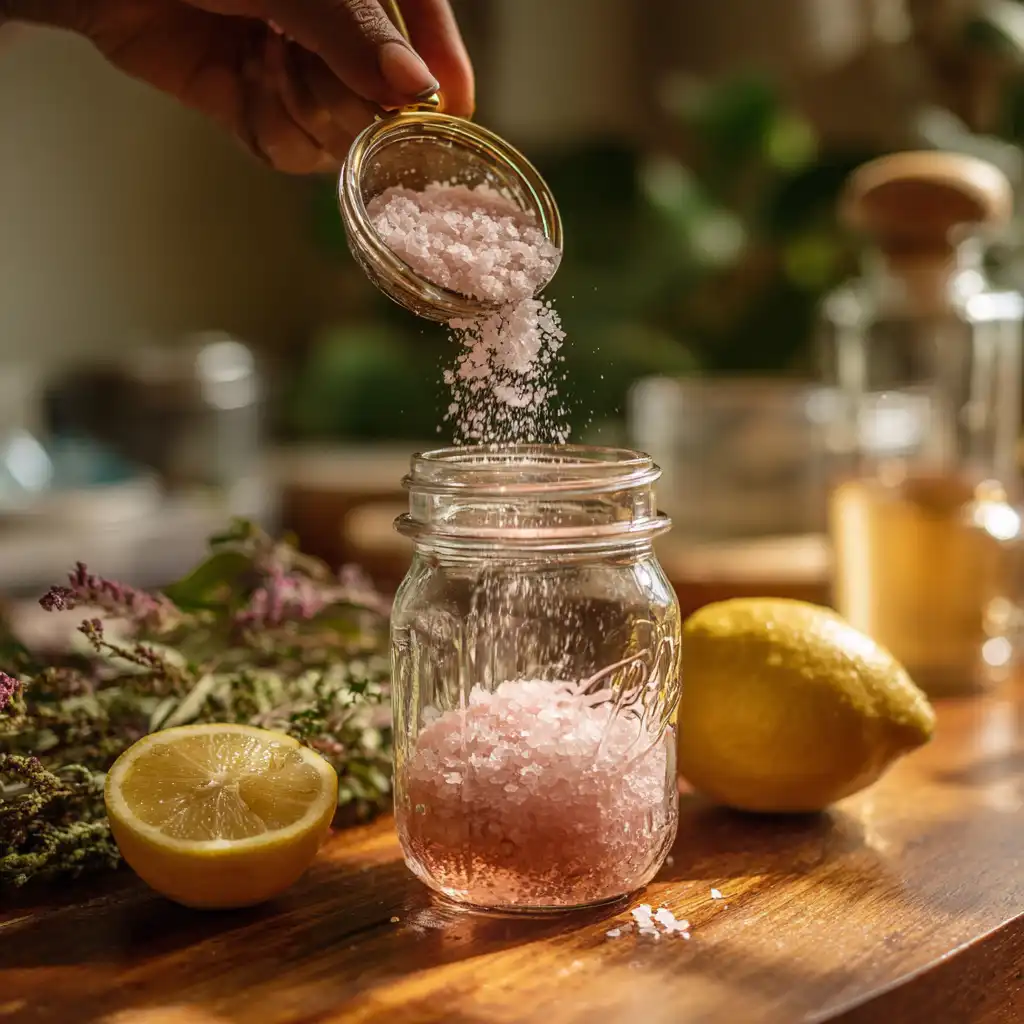preparing a 4-ingredient pink salt detox drink